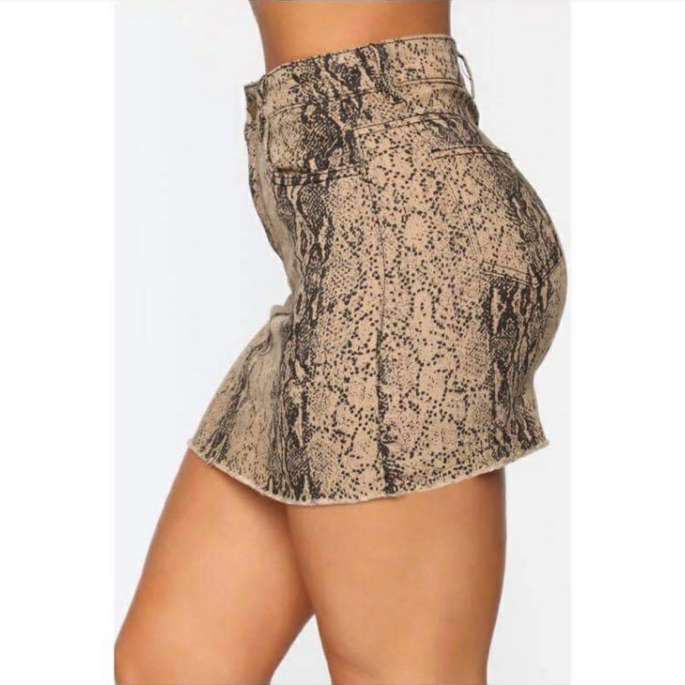 Taupe Snake Print Denim Mini Skirt